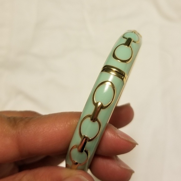 Seagreen Enamel and Gold Colored Metal Bangel - Picture 2 of 4